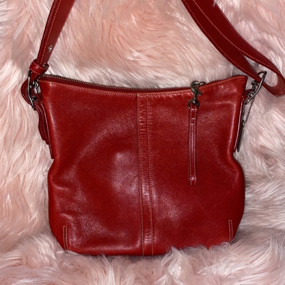 Red leather coach over the shoulder bag
